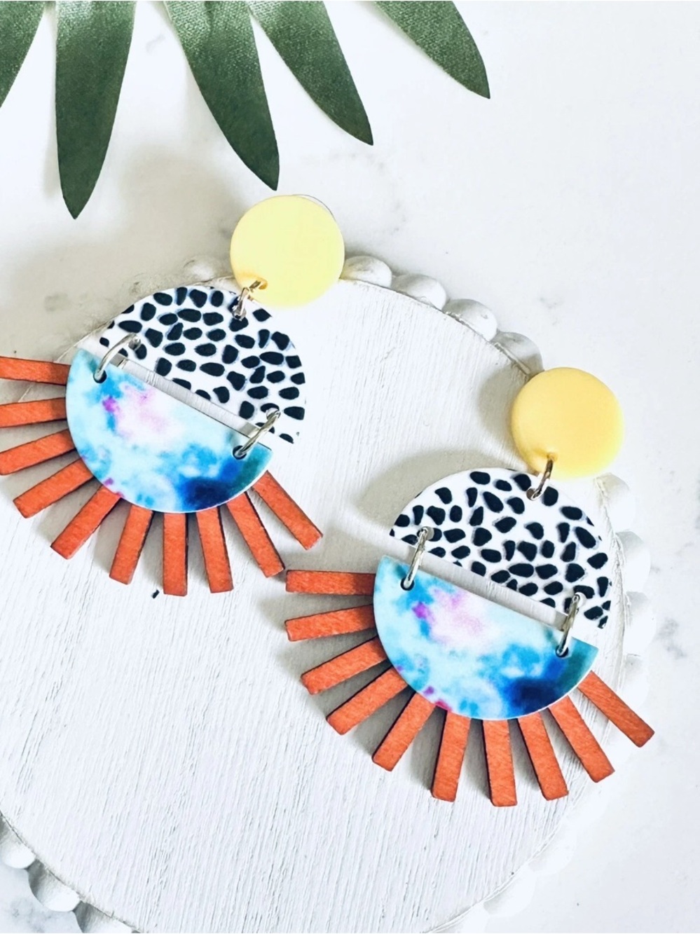 Plunder Yellow, Black, Blue & Orange Layered Geometric Statement Earrings